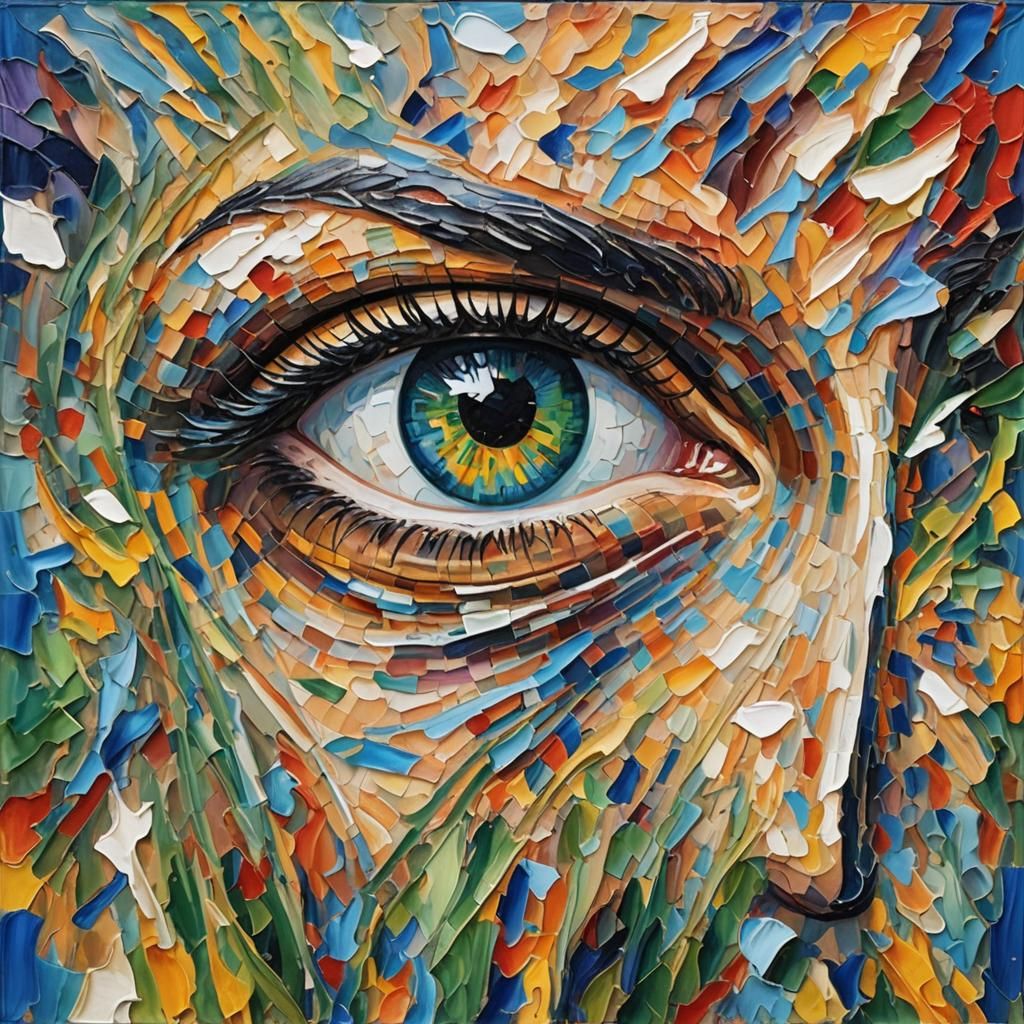Expressive Human Eyes in Neo-Impressionist Oil Painting