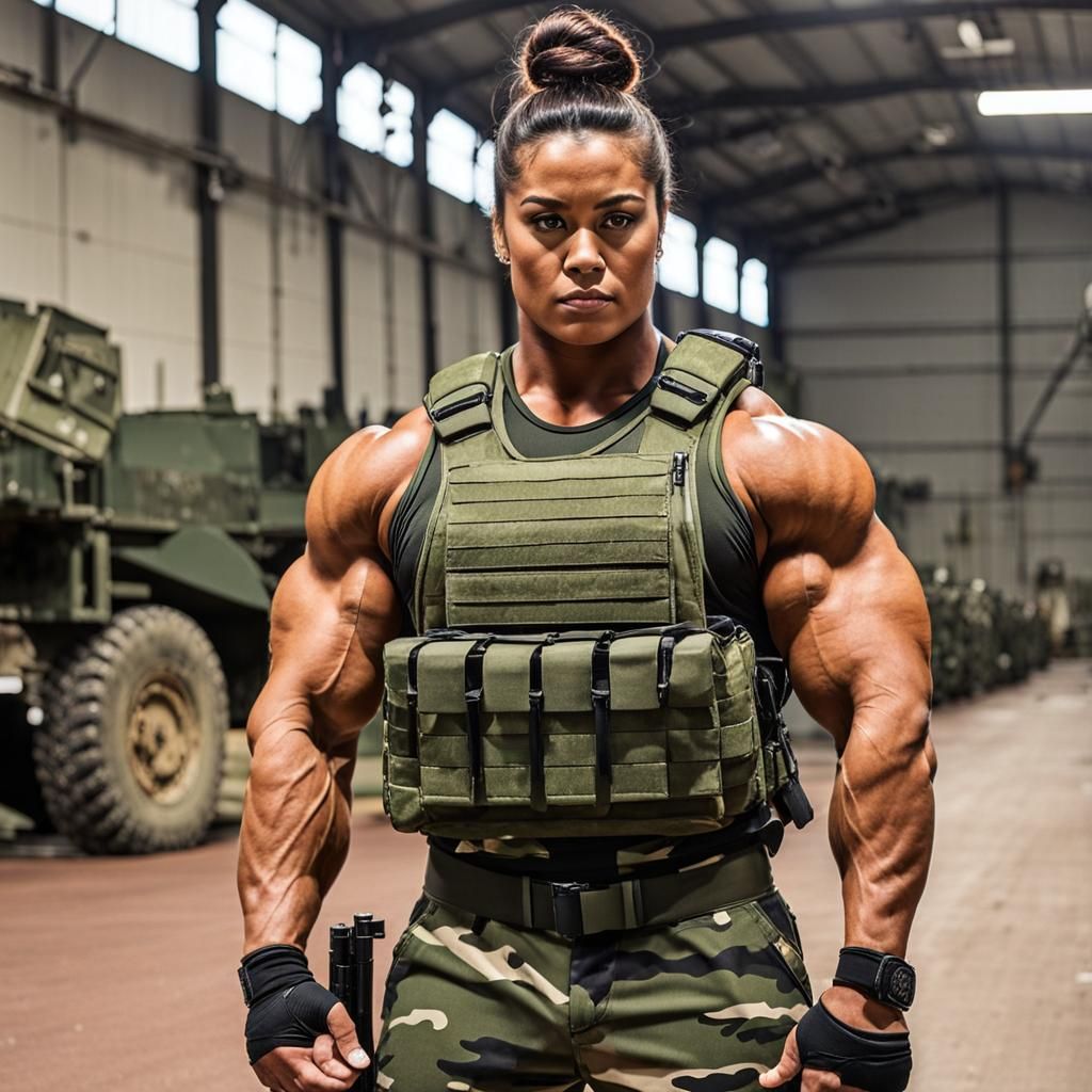 Samoan Soldier with Muscular Physique in Camp