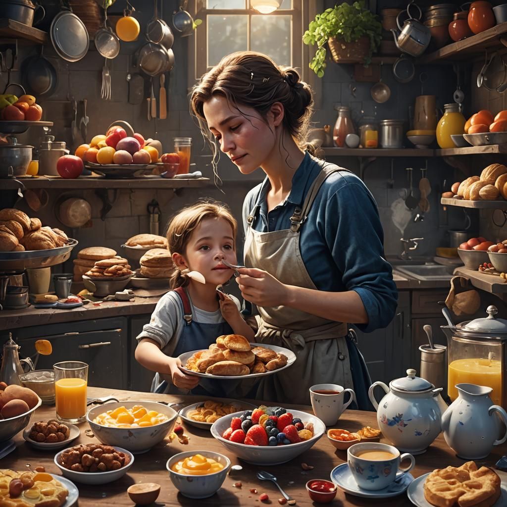 A Mother's Love: Tender Moments in Matte Painting Style