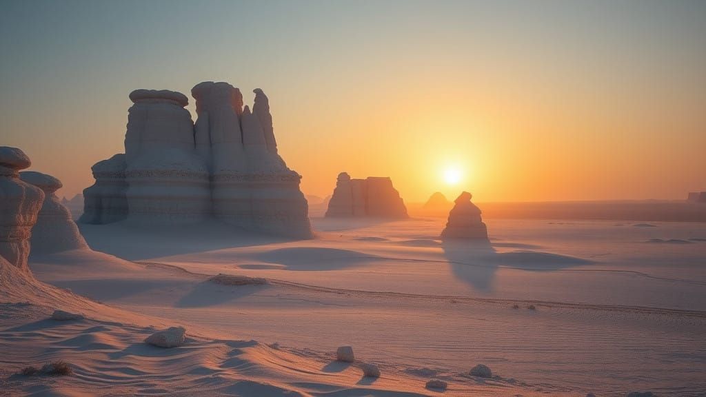 Egyptian White Desert Landscape at Dusk