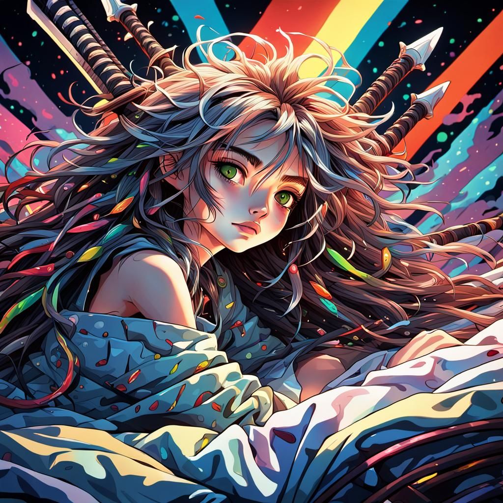 Eerie Anime Girl Surrounded by Swords