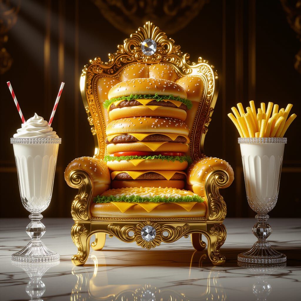 Hamburger Bun Throne with Diamond Fries, Luxury Fantasy