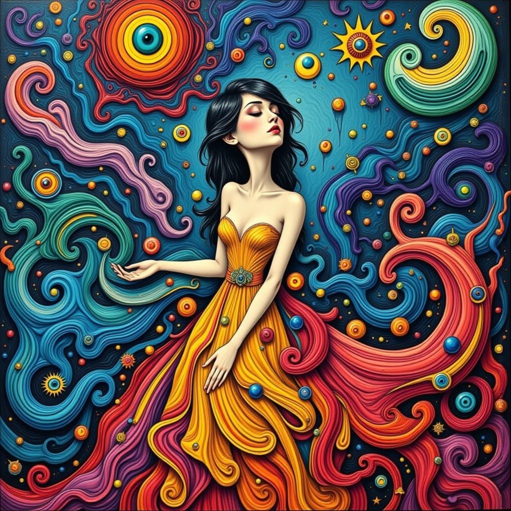 Whimsical Woman in Surreal Dreamlike State