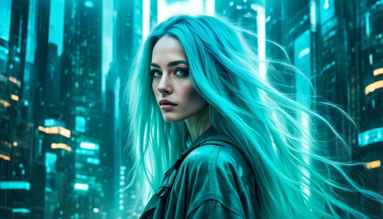Mysterious Cyberpunk Girl in Neon Cyberspace