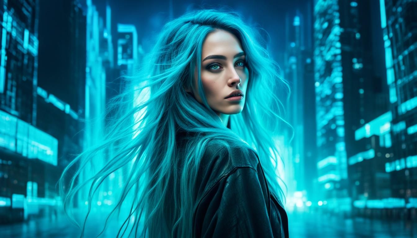 Enchanting Cosmic Girl in Matrix Cyberspace