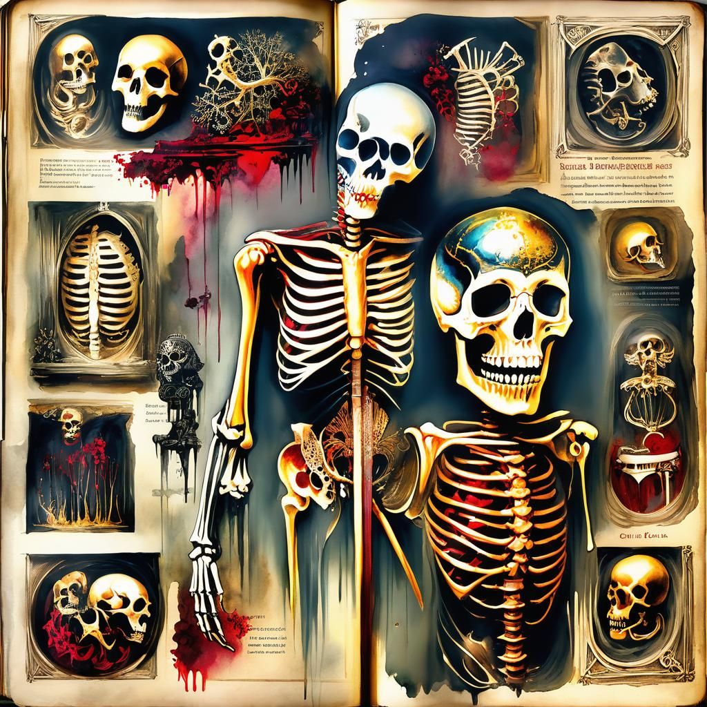 Living Skeletons: A Medieval Watercolor Illustration