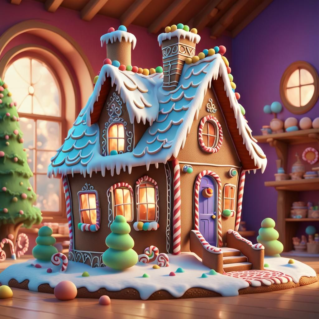 Magical Gingerbread House in 3D Style
