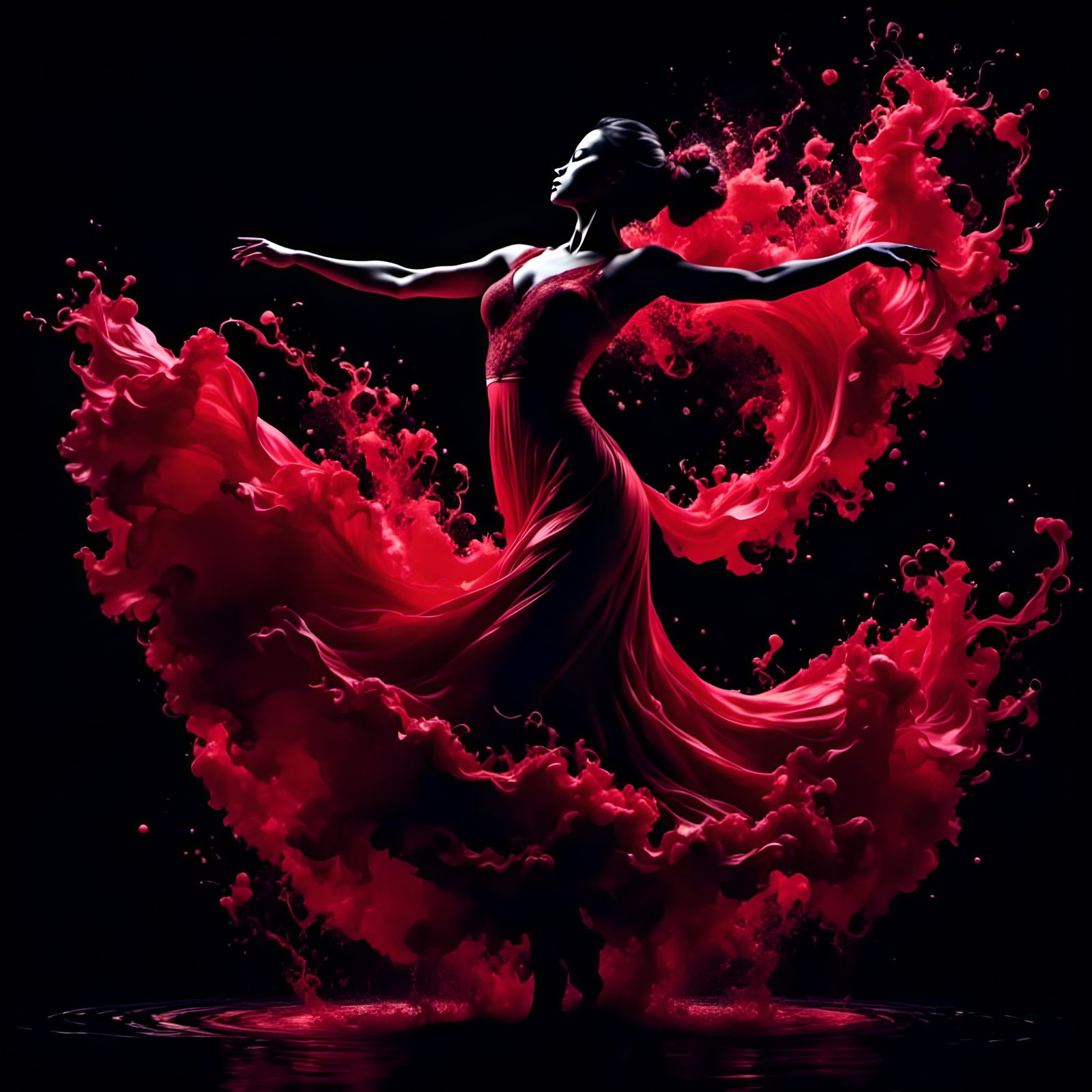 Flamenco Dancer Silhouette in Red Moon Light