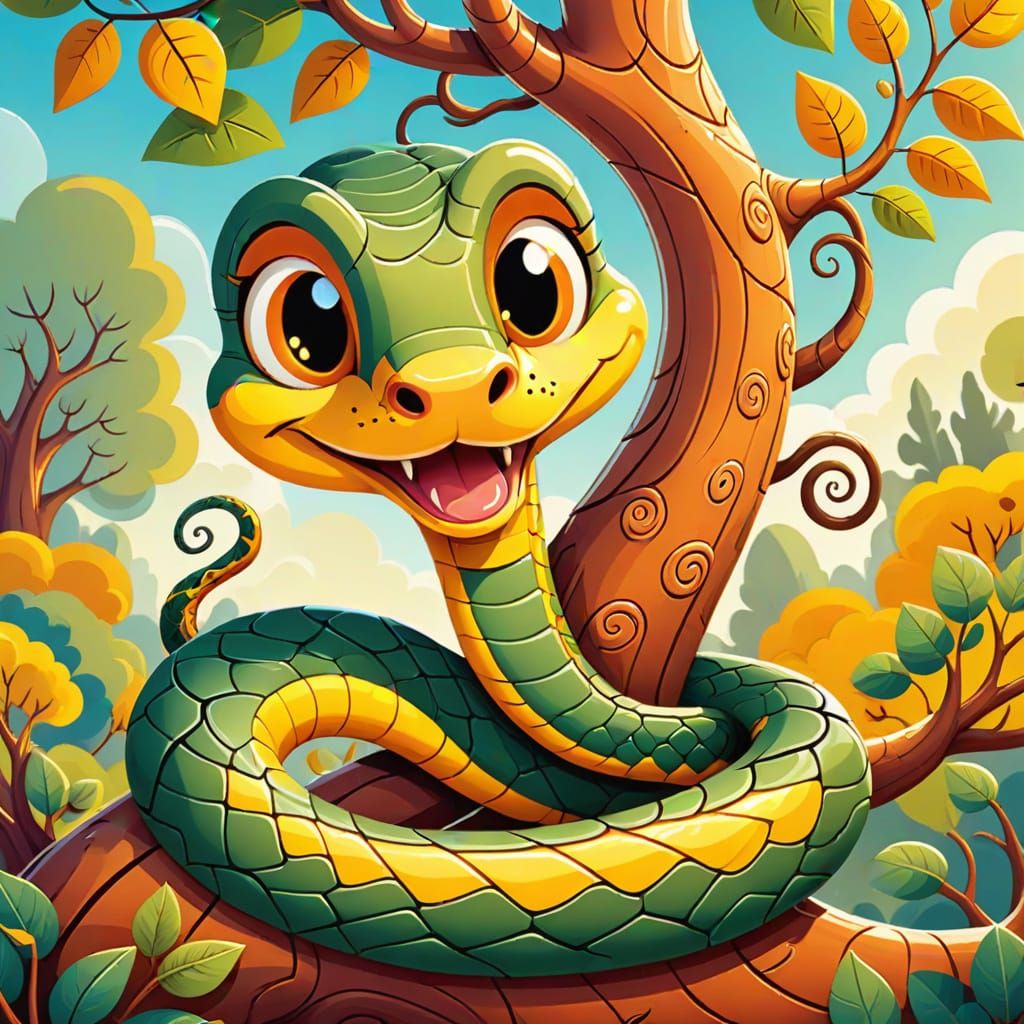 Whimsical Snake in Cartoon Storybook Illustration