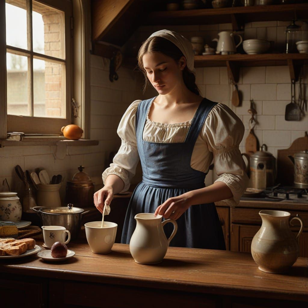 Milkmaid in Kitchen: A Dutch Golden Age Painting