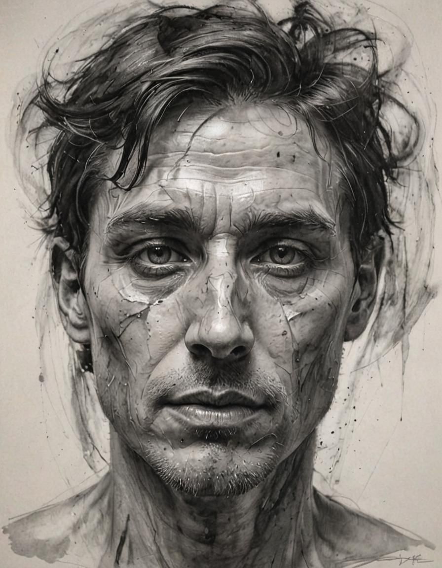 charcoal drawing, abstract, impressionistic portrait rendere...