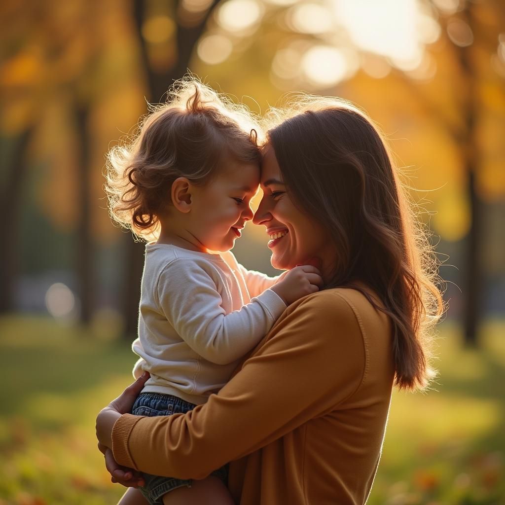 Loving Parent and Child Embrace in Park