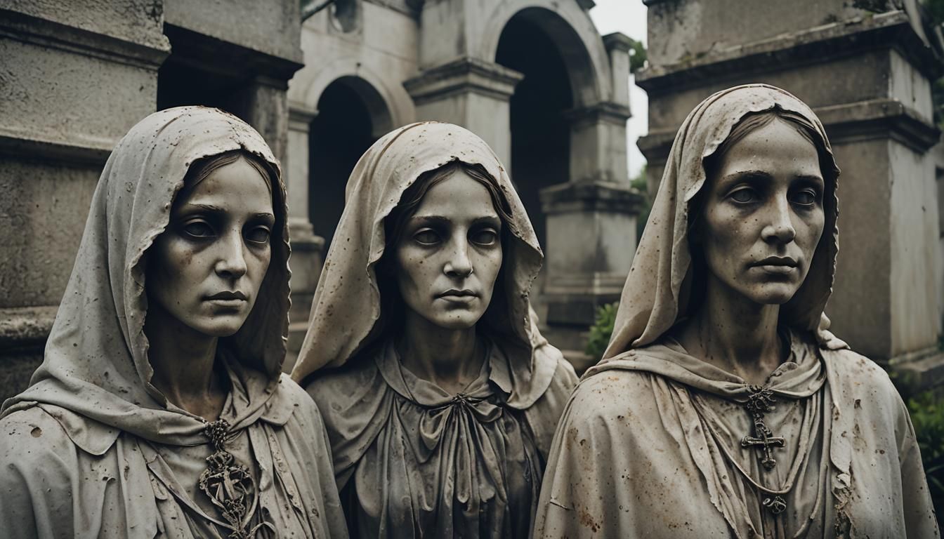 Ghostly Figures in New Orleans Cemetery, Southern Gothic