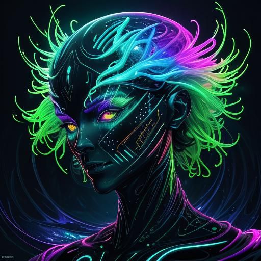 Fluorescent Alien Sculpture Reflected in Water