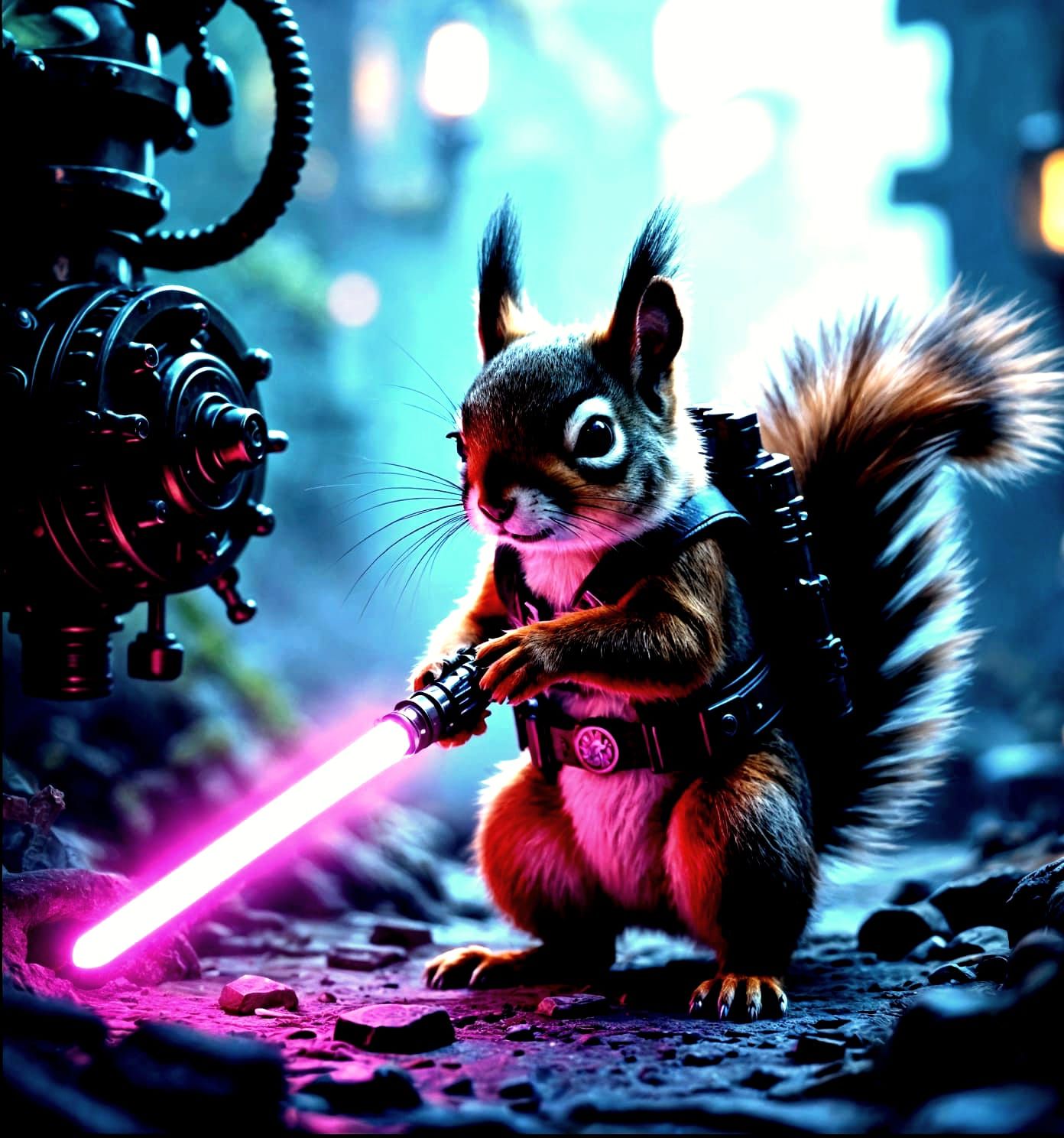 Jedi Squirrel in Steampunk Sci-Fi Cruiser