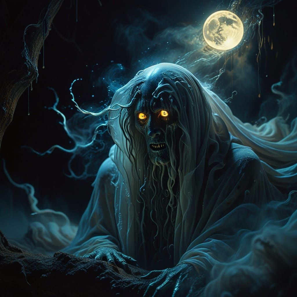 Surreal Ghostly Creature Emerges in Vibrant Oil Painting