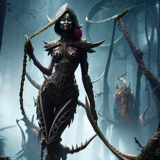 Lizard Woman with Reptilian Features in Digital Painting