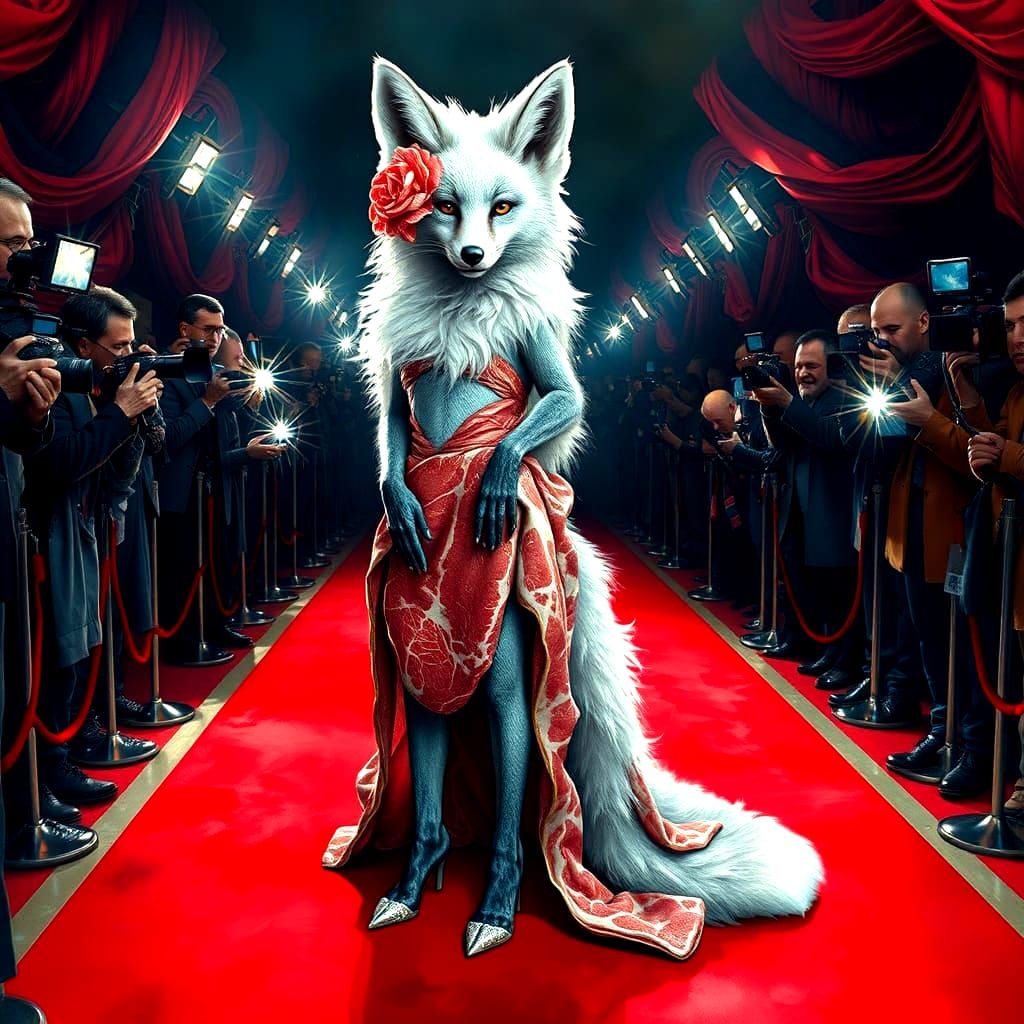 Foxy Gaga Stuns on the Red Carpet in Raw Meat Gown