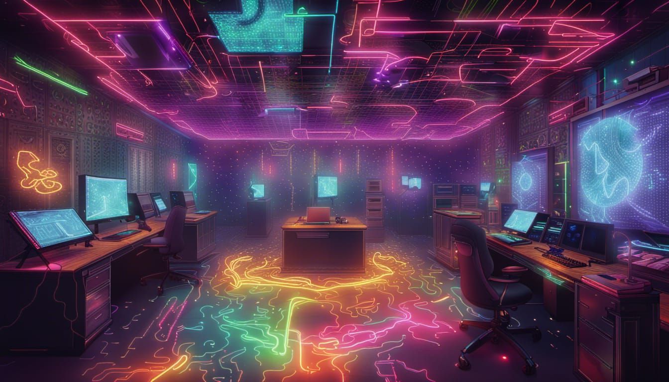 High tech computer room. God of thunder, streamer , future, ...