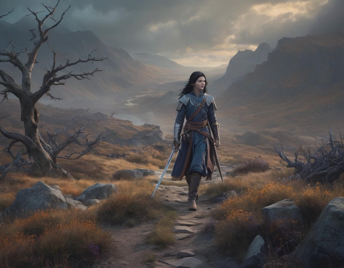 Hunter in Desolate Valley with Golden Light