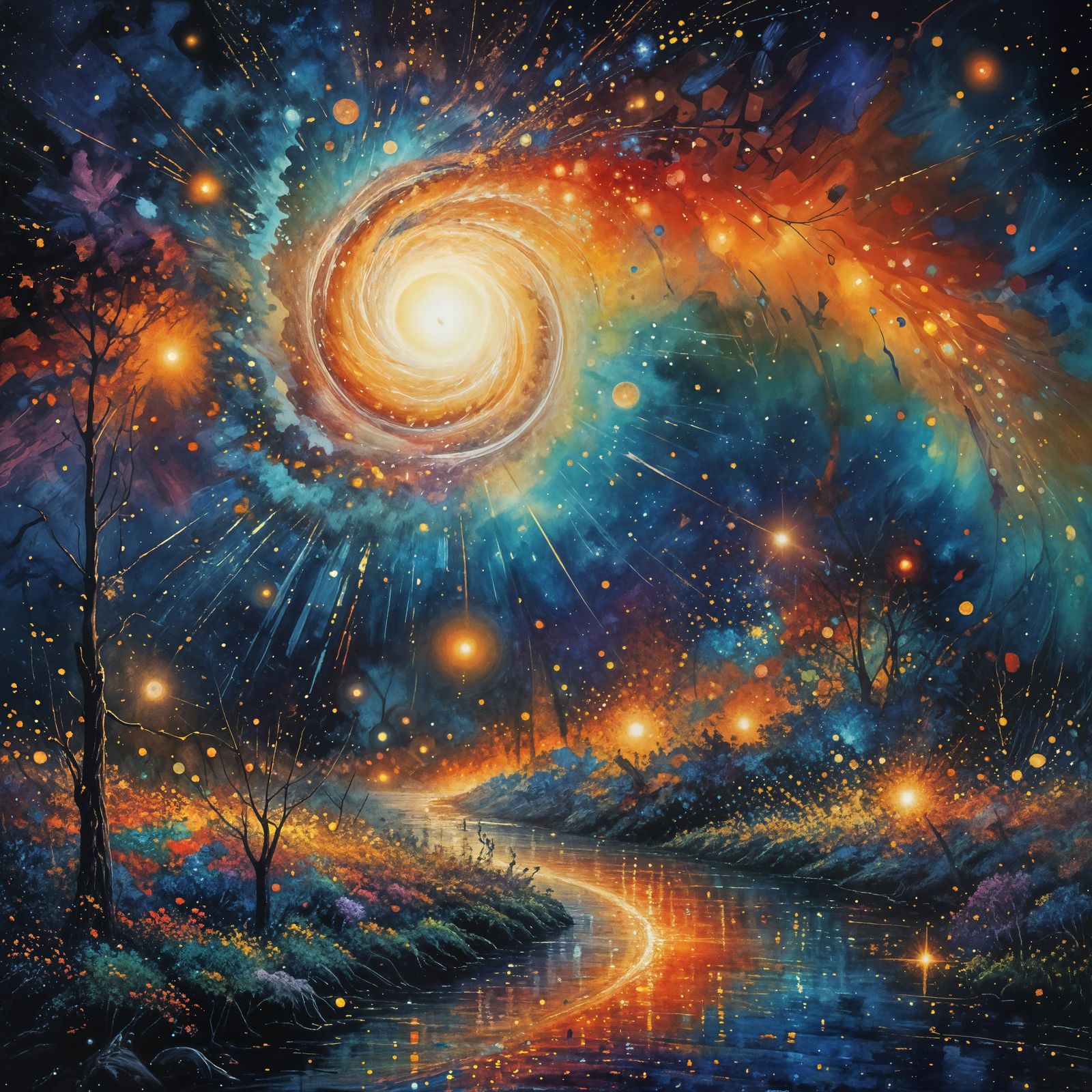 Galactic Starfield in Vibrant Dot Line Drawing Style