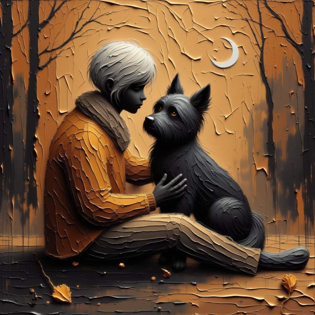 Elderly Man Cuddling Old Dog in Rockwell Style