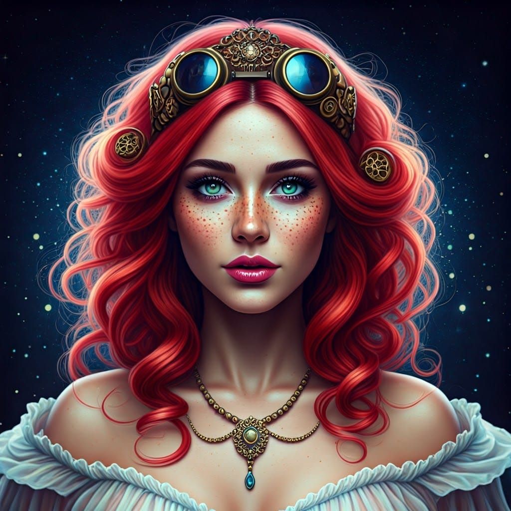 Steampunk Fairy in Rainbow Dress with Freckles