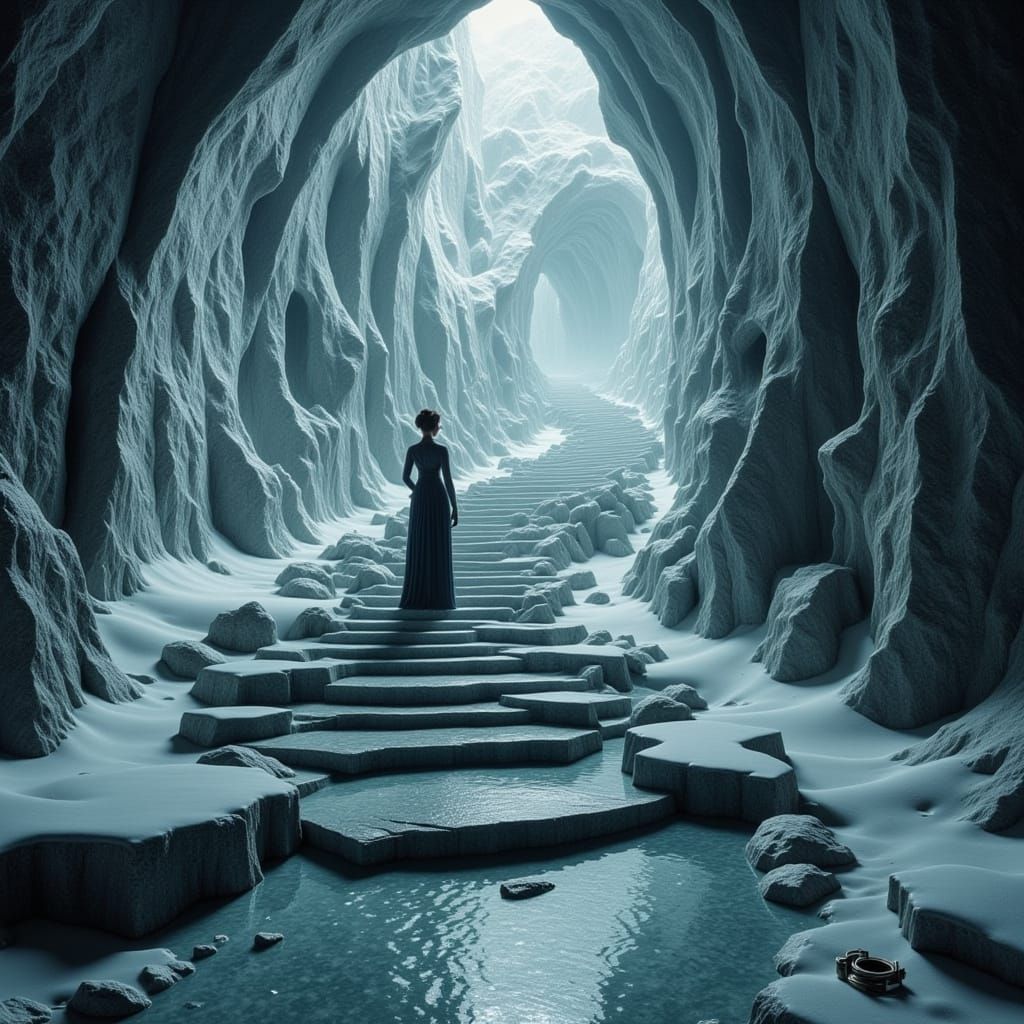 Mystical Descent Down Frozen Geometric Stairs