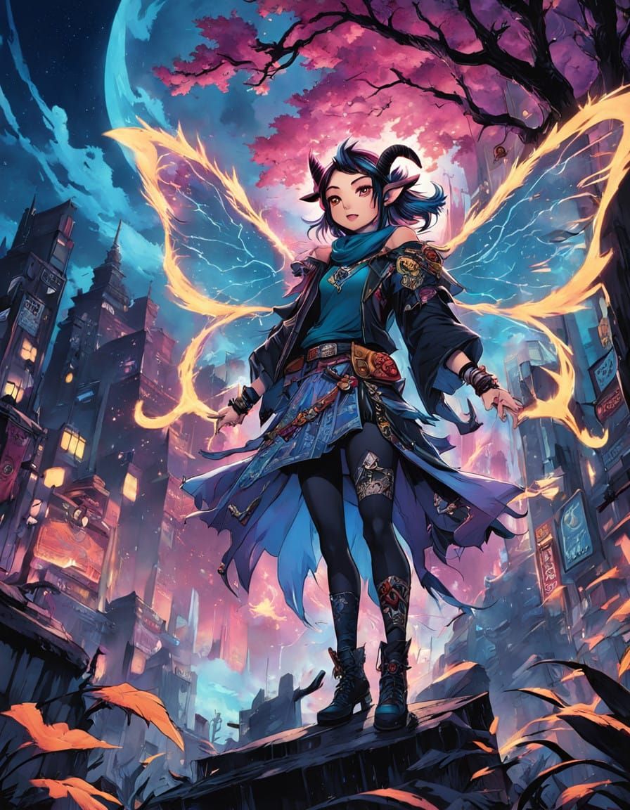 Vibrant Fantasy Heroine in Punk-Inspired Comic Book Art