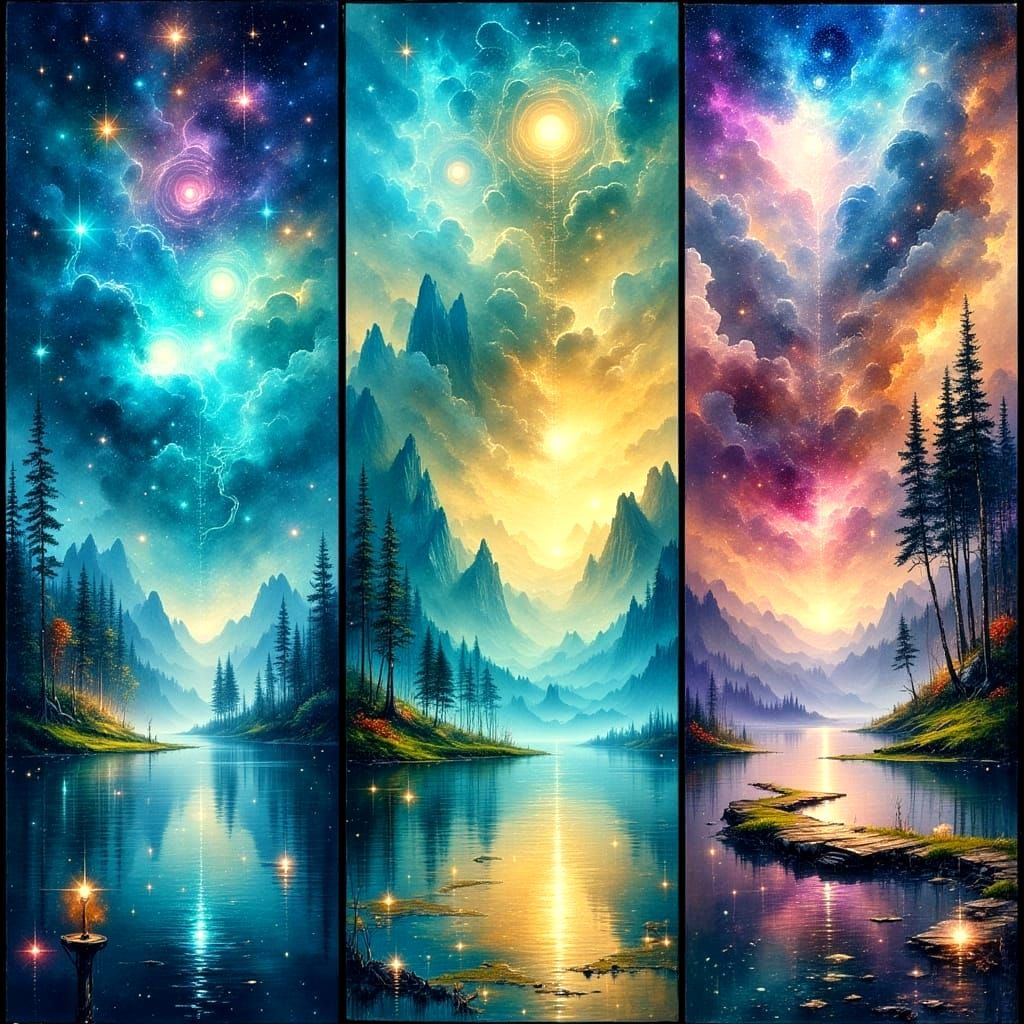 Surreal Triptych of Dreamlike Worlds