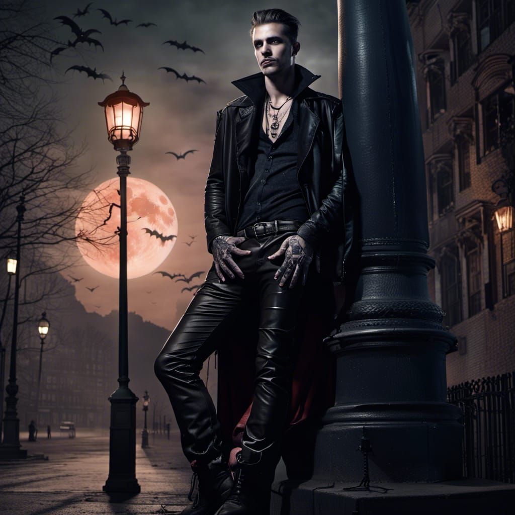 Handsome Vampire Under a Full Blood Moon