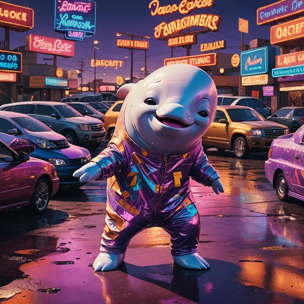 Beluga Whale Dances on Used Car Lot