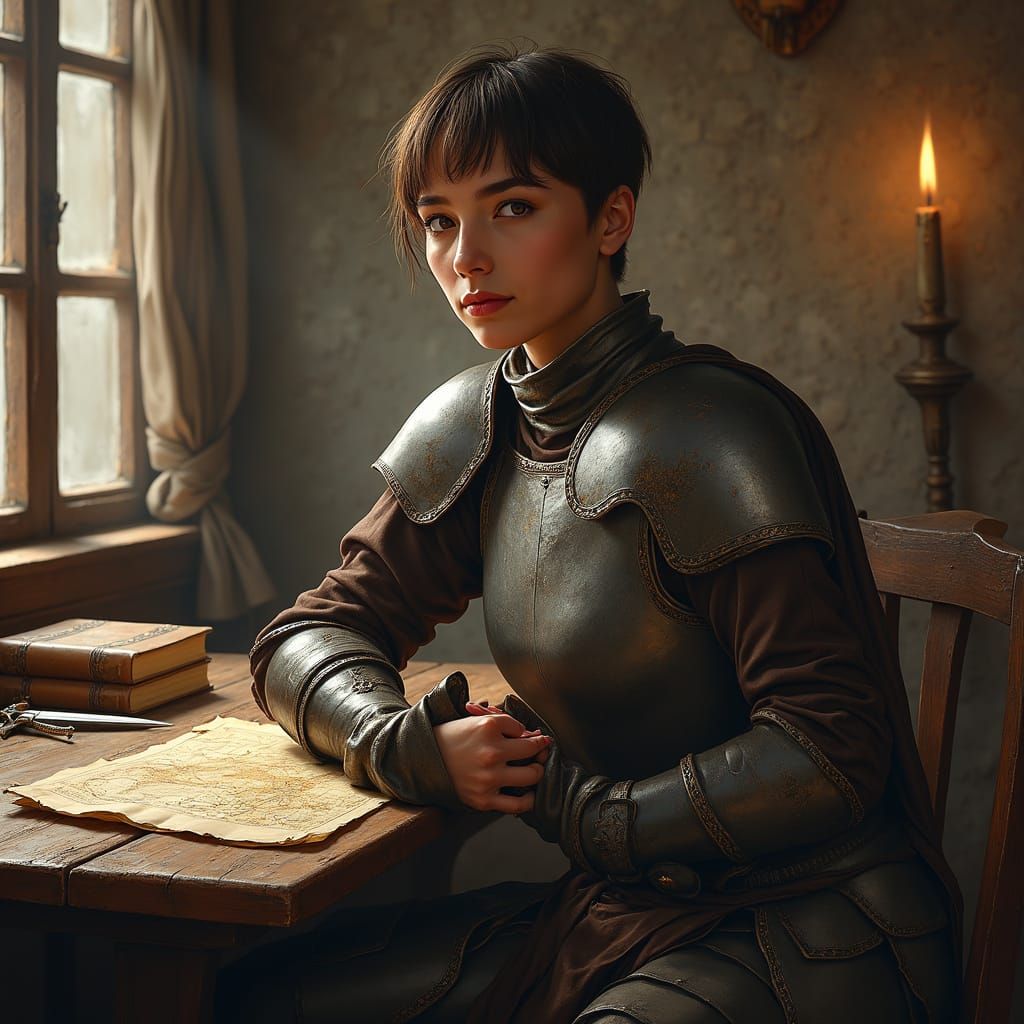 Charismatic Leader in Medieval Tavern, Hyperrealistic Style