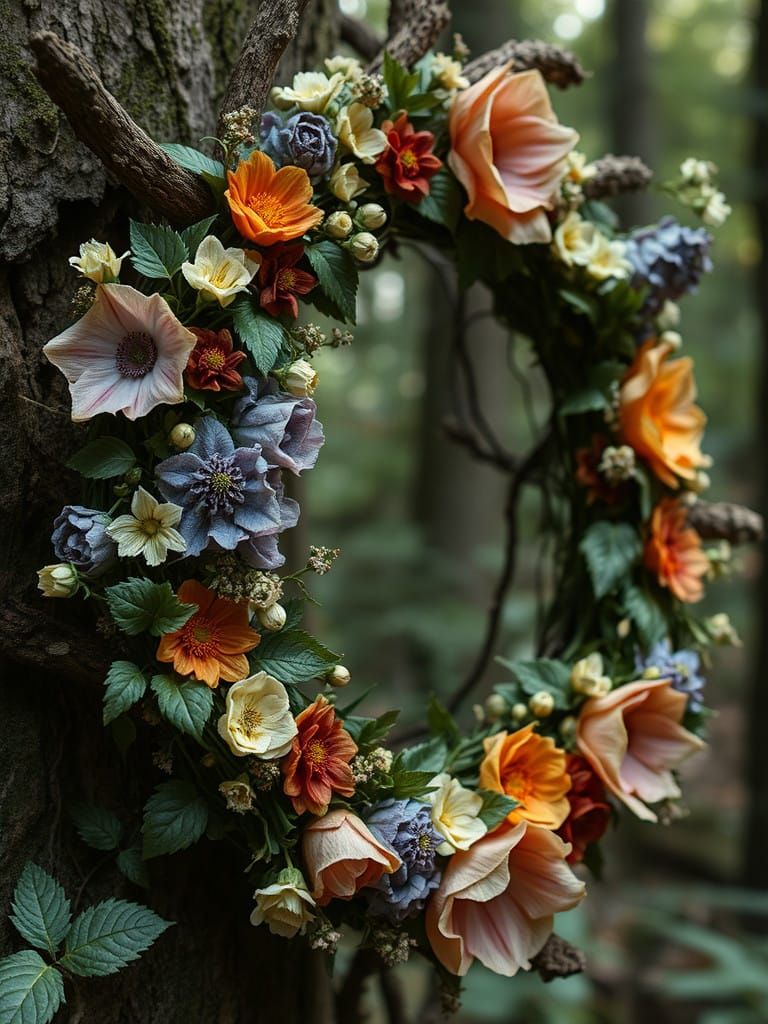 Floral Harmony in a Druidic Forest