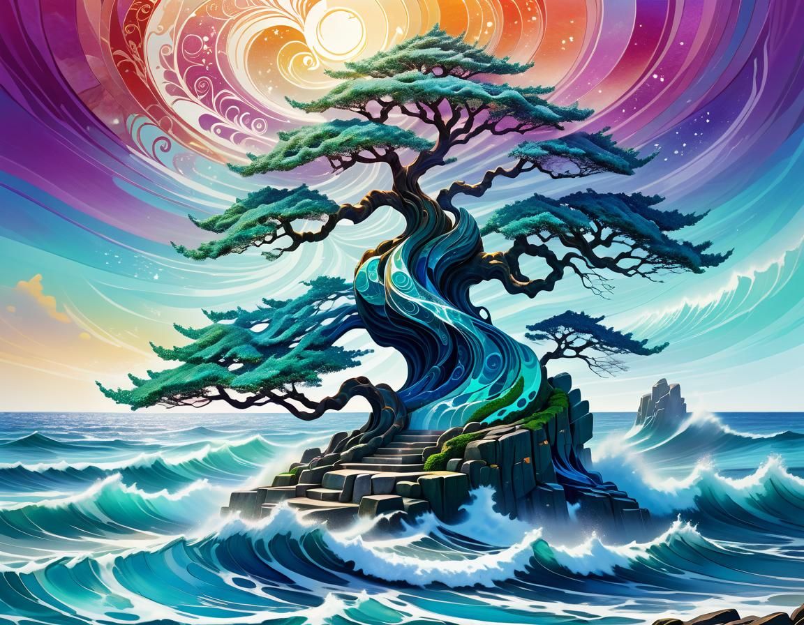 Magical Tree Shrine in Flowing Seascapes Style