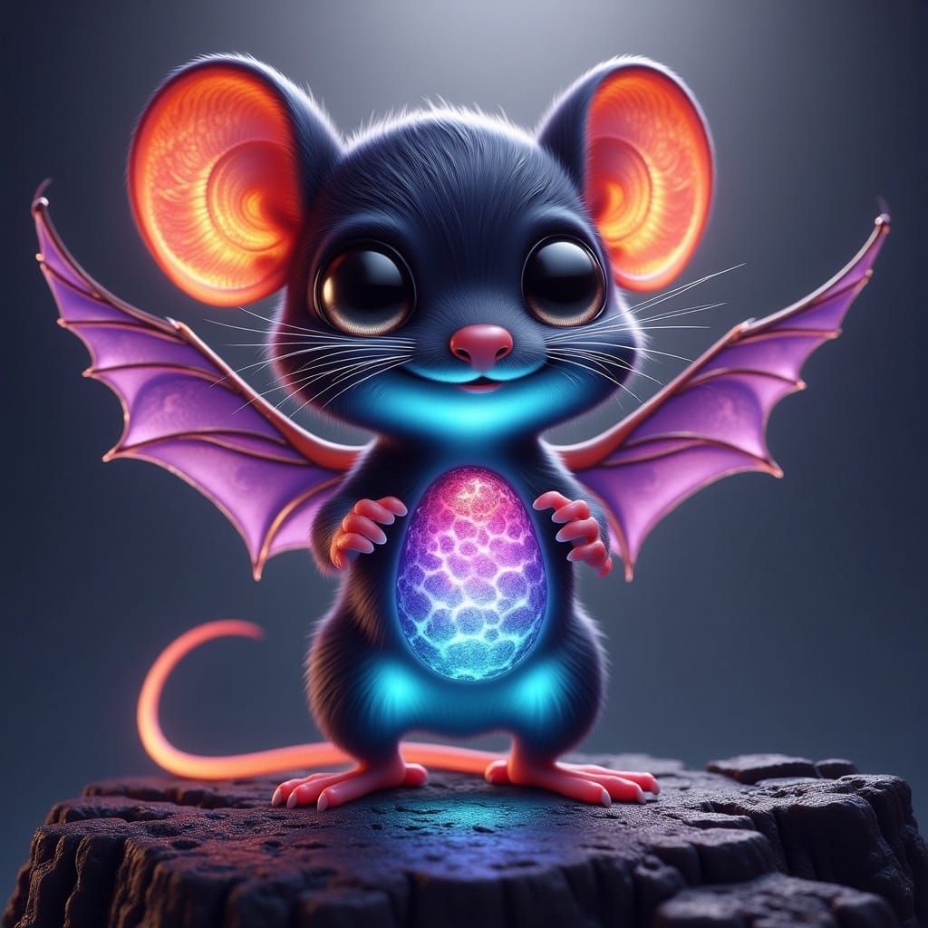 Chiaroscuro Whimsy: Radiant Chibi Mouse in Iridescent Shadow...