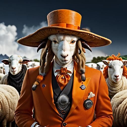 Photorealistic Anthropomorphic Sheep with Dreadlocks in Oran...