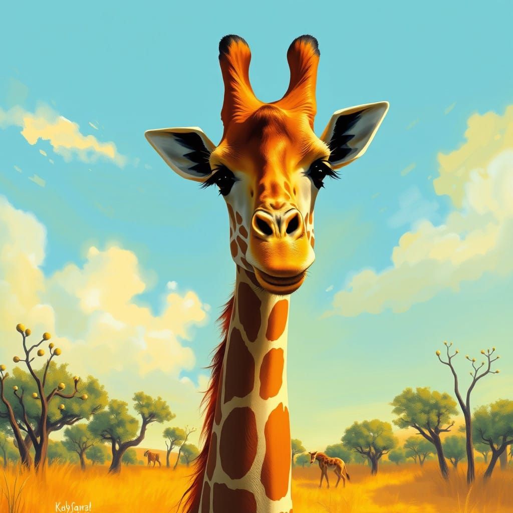 Giraffe in a Vibrant Savannah Landscape