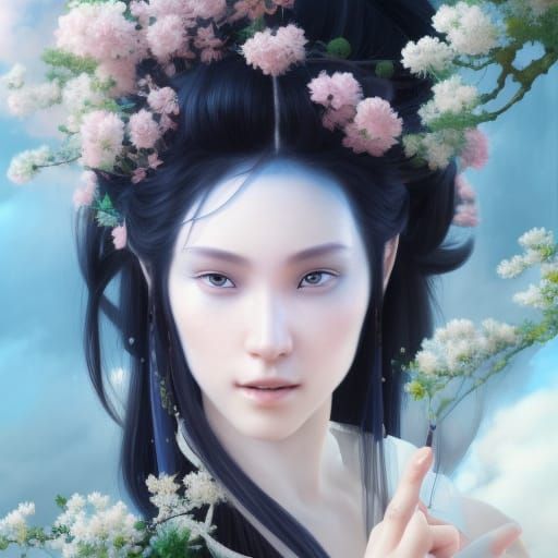 Japanese Goddess Ama No Uzume Dancing in Clouds