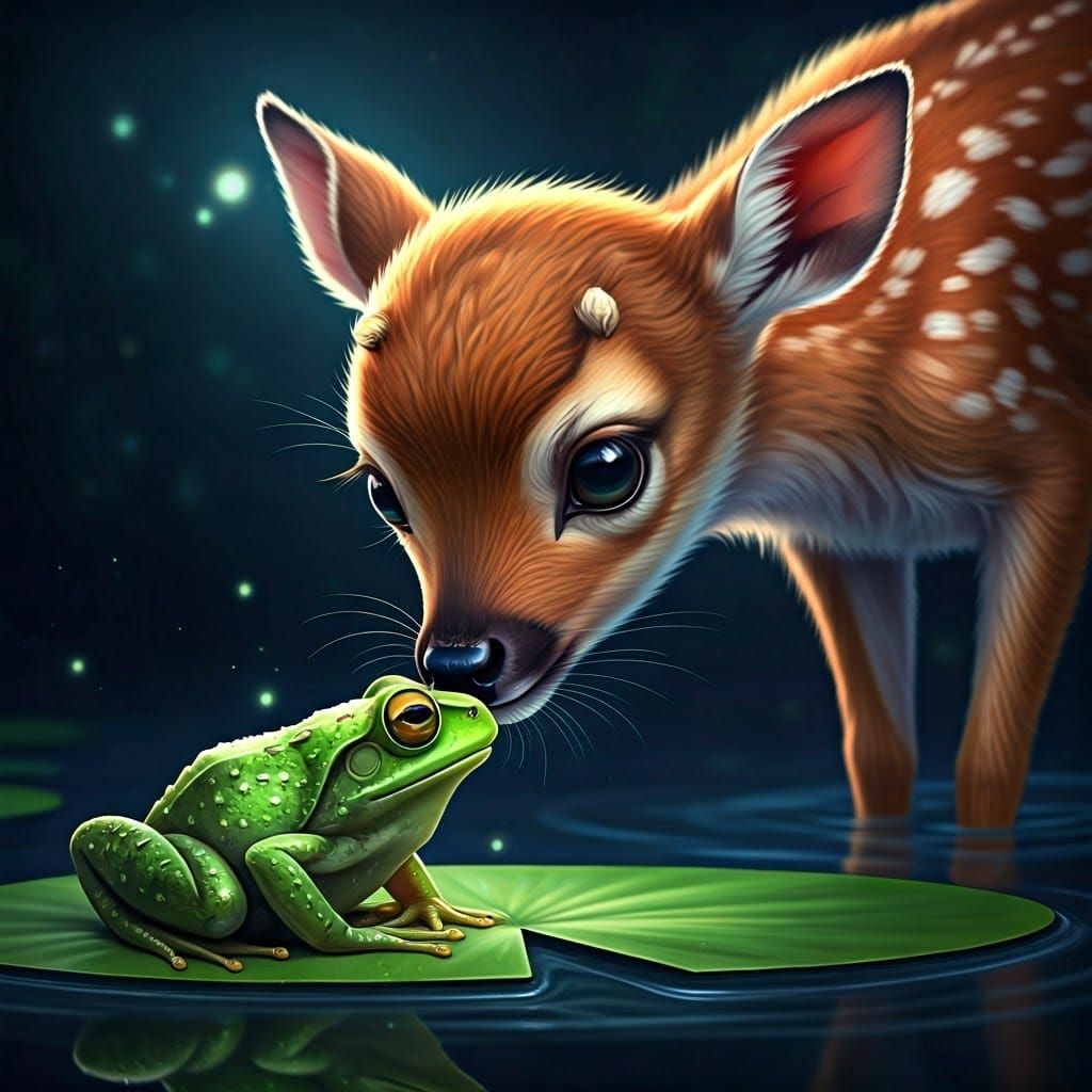 Adorable Deer and Frog in Rococo Fantasy Art