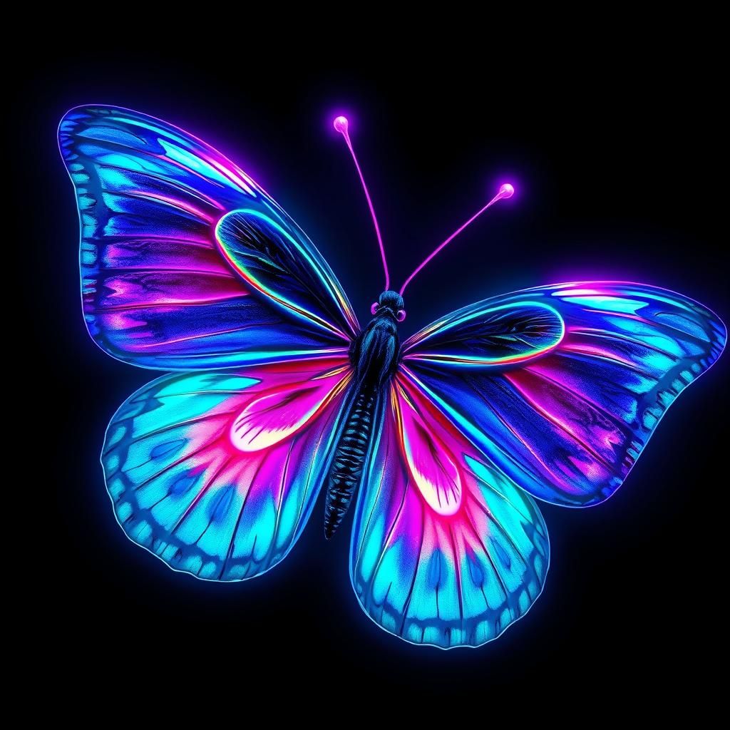 Iridescent Neon Butterfly in Detailed Matte Painting Style
