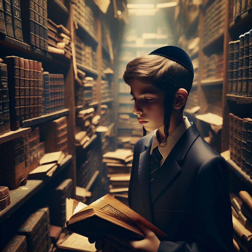 Vintage Film Still of Boy Reading