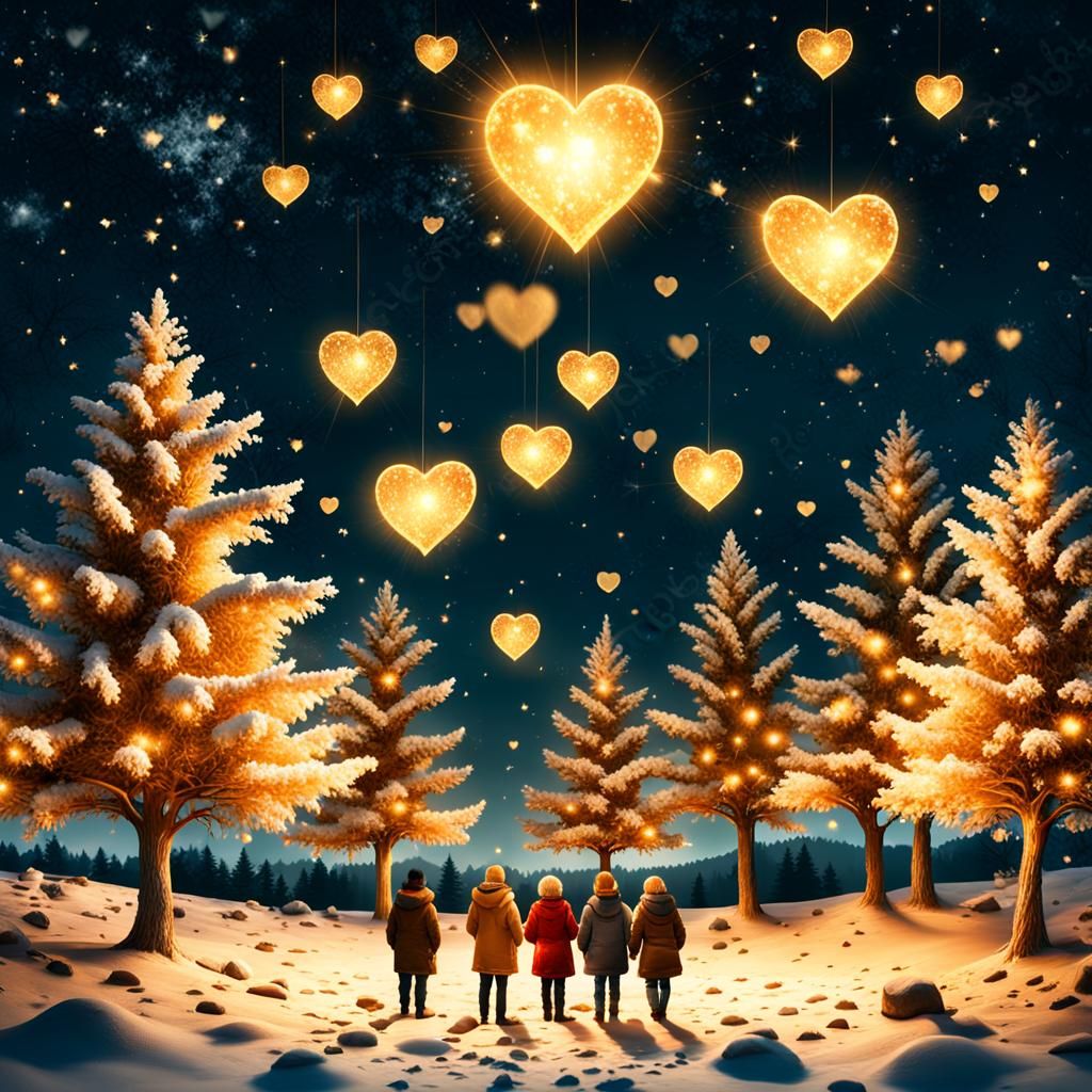 Friends Gazing at Hearts in Sky: Hyperrealistic Photography