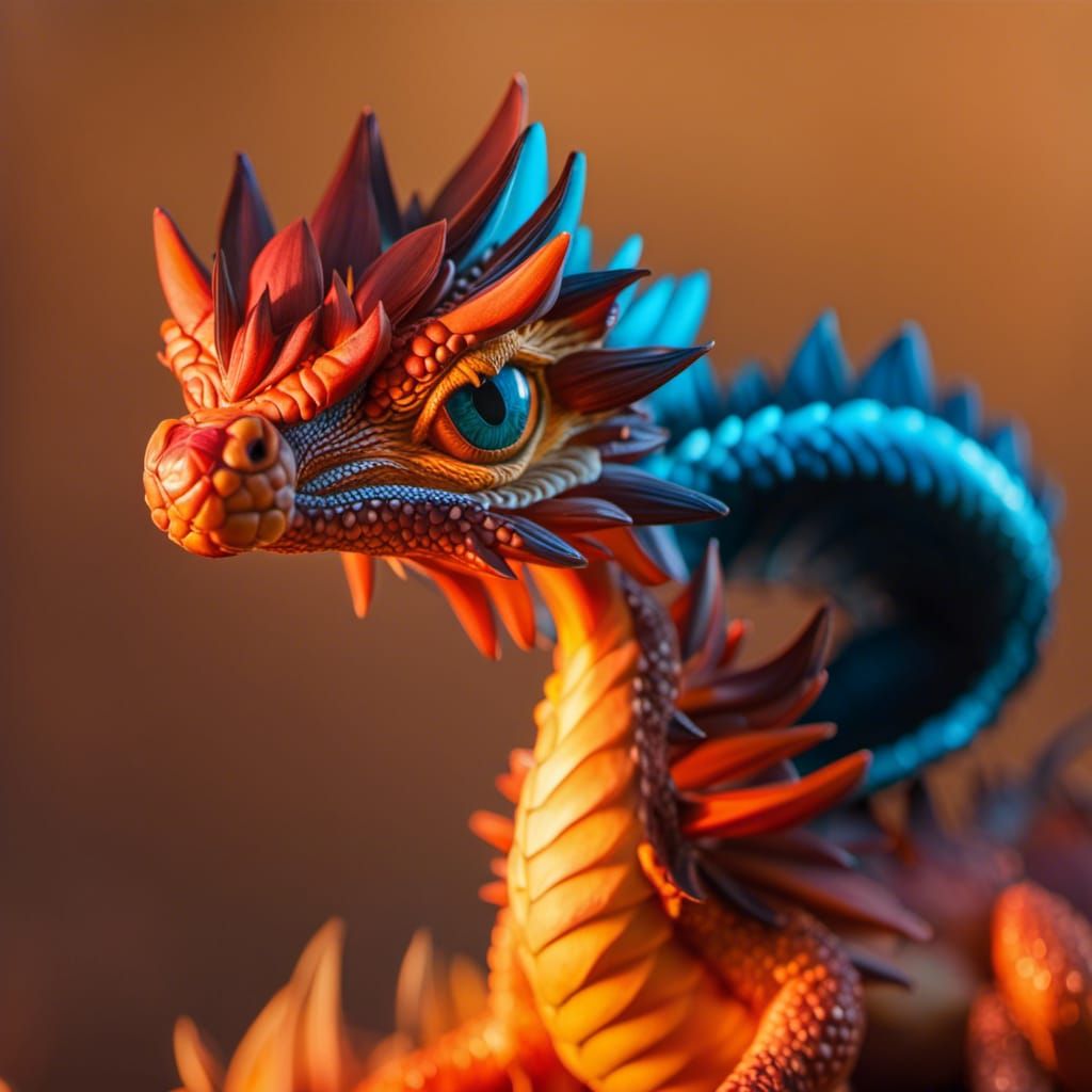 Vivid Baby Dragon Portrait in Hyperdetailed Style