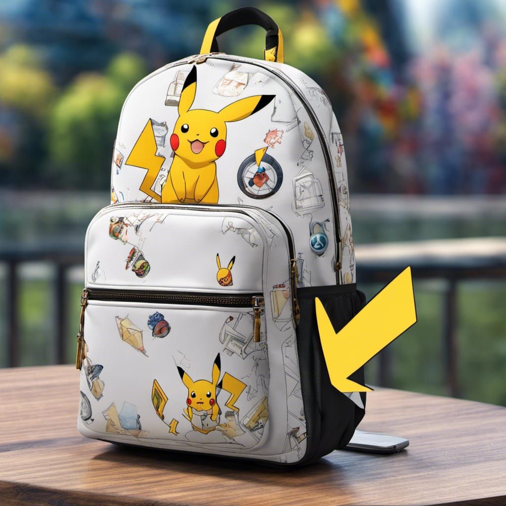 Pikachu Backpack in School Yard: Hyperrealistic Image