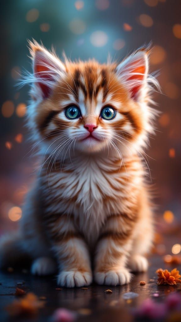 Hyperrealistic Kitten Portrait in Vibrant Colors