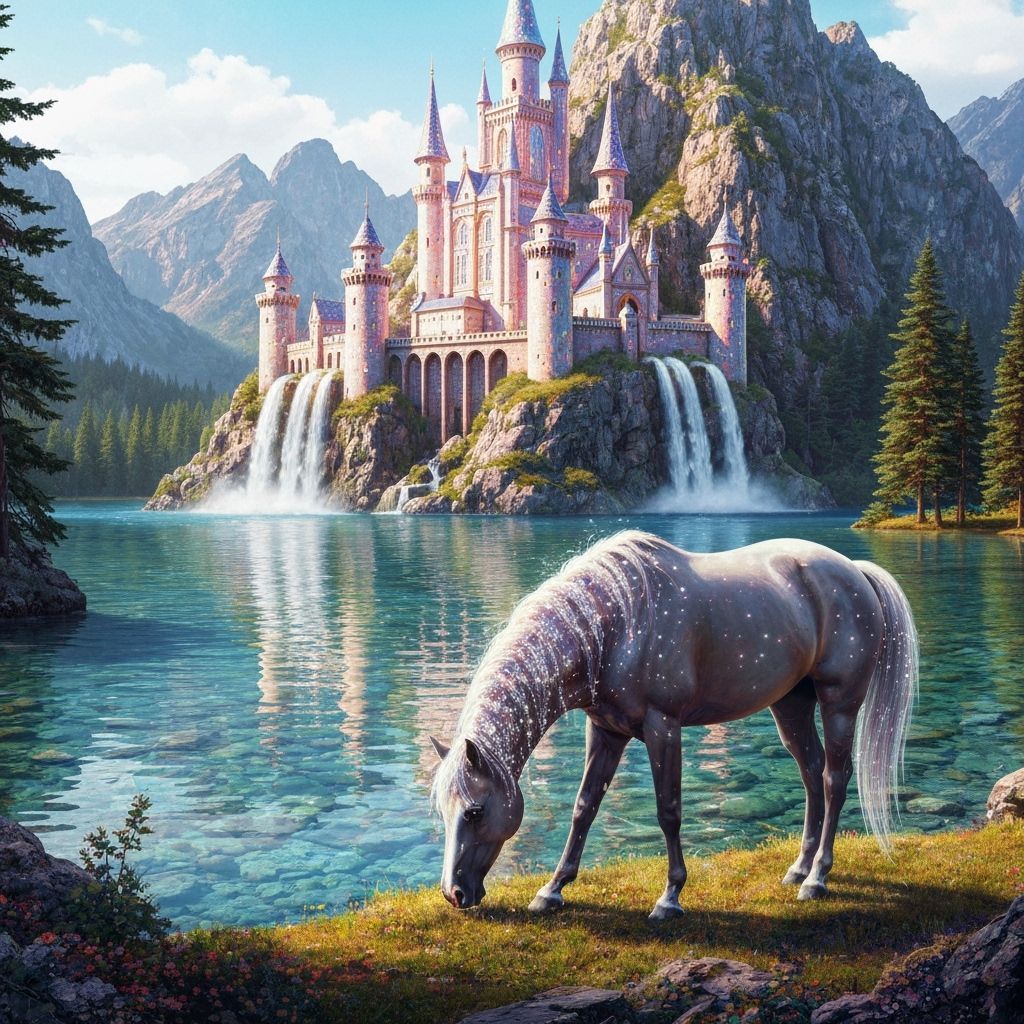Stallion Grazing by Enchanted Castle Waterfalls