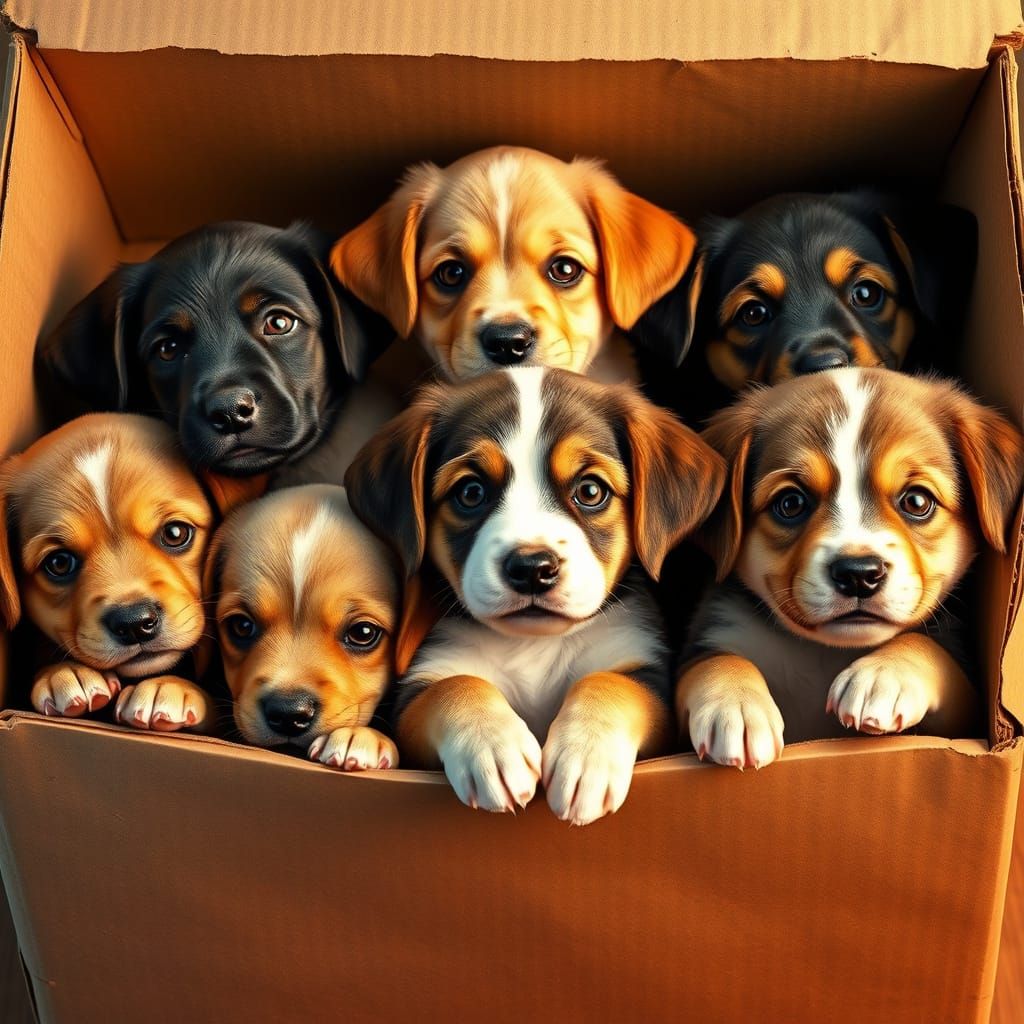 Cuddly Puppies in a Cozy Cardboard Box