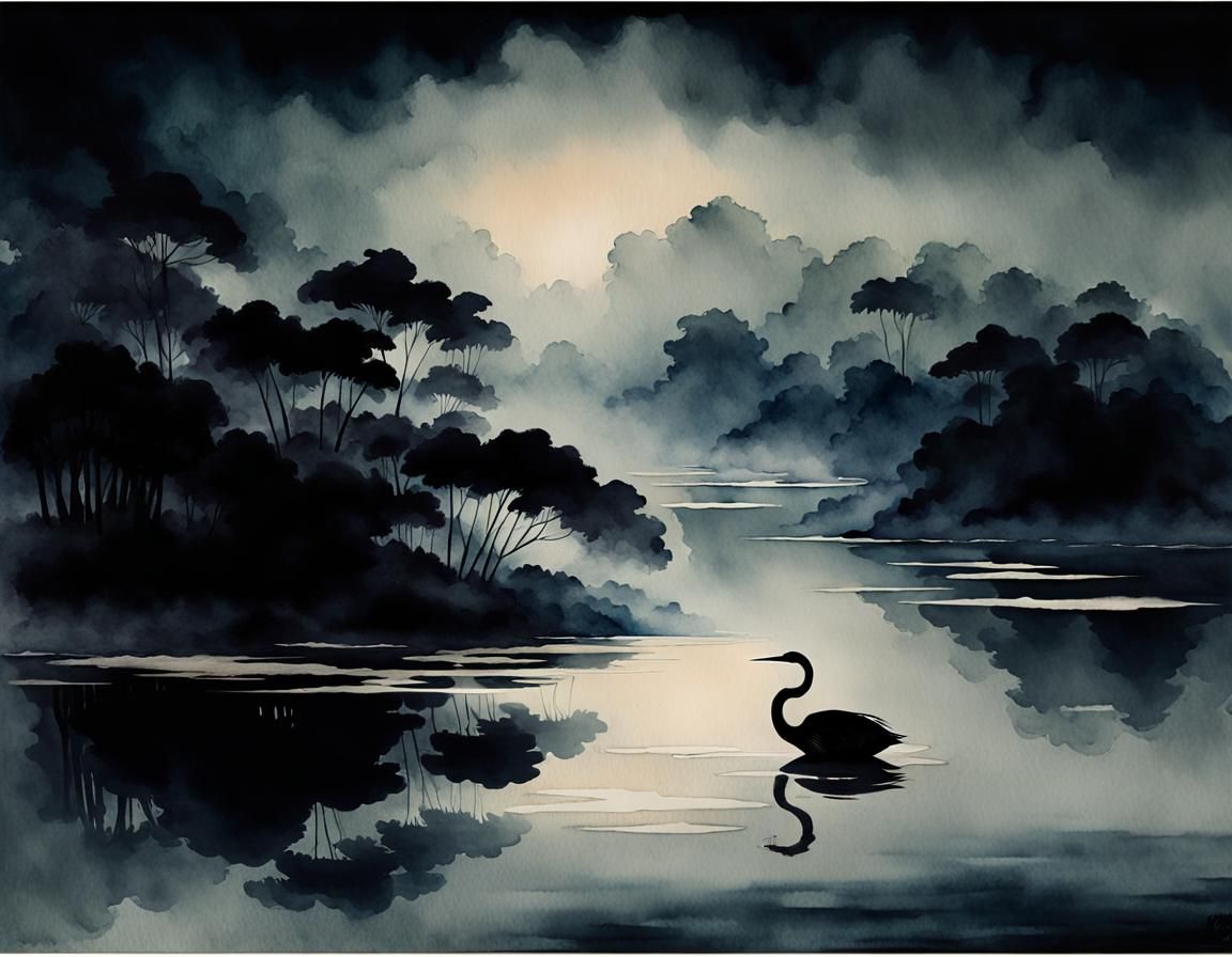 Night Landscape with a Bird