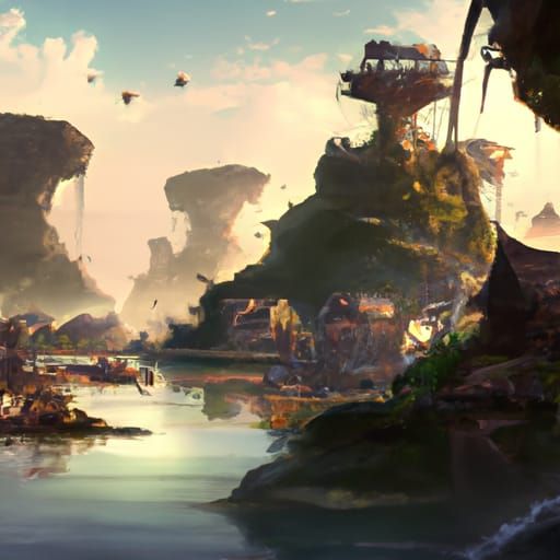 Island Village Bay: Hyperdetailed Digital Art